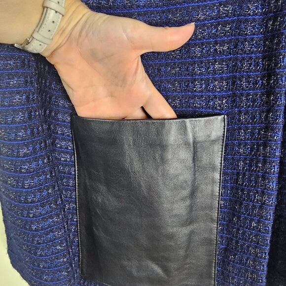 St. John Santana Knit Tweed Jacket Sz 16 Leather Pockets Office Formal Old Money - Picture 3 of 12